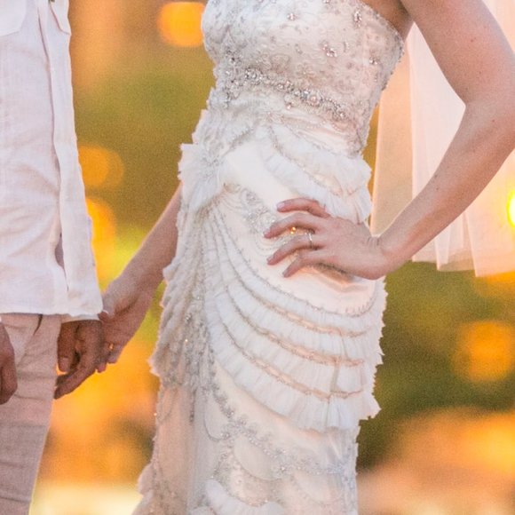 Lazaro Chandelier 3059 Beaded Strapless Wedding Gown Ivory - Picture 9 of 12